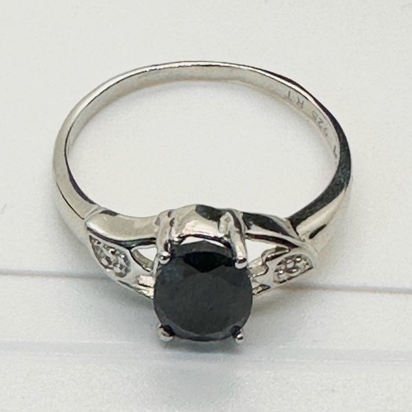Black Sapphire and Diamond Accent Oval Ring - Sterling Silver - Simple Beauty! - Picture 5 of 12